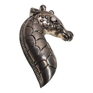 Vintage Silver‎ Metal Giraffe Animal Brooch Pin Jewelry Clear Rhinestone Eye